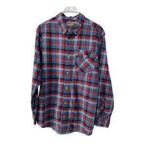 Duluth Trading Co Mens Large Free Swingin Flannel Trim Fit Shirt Blue Red Plaid